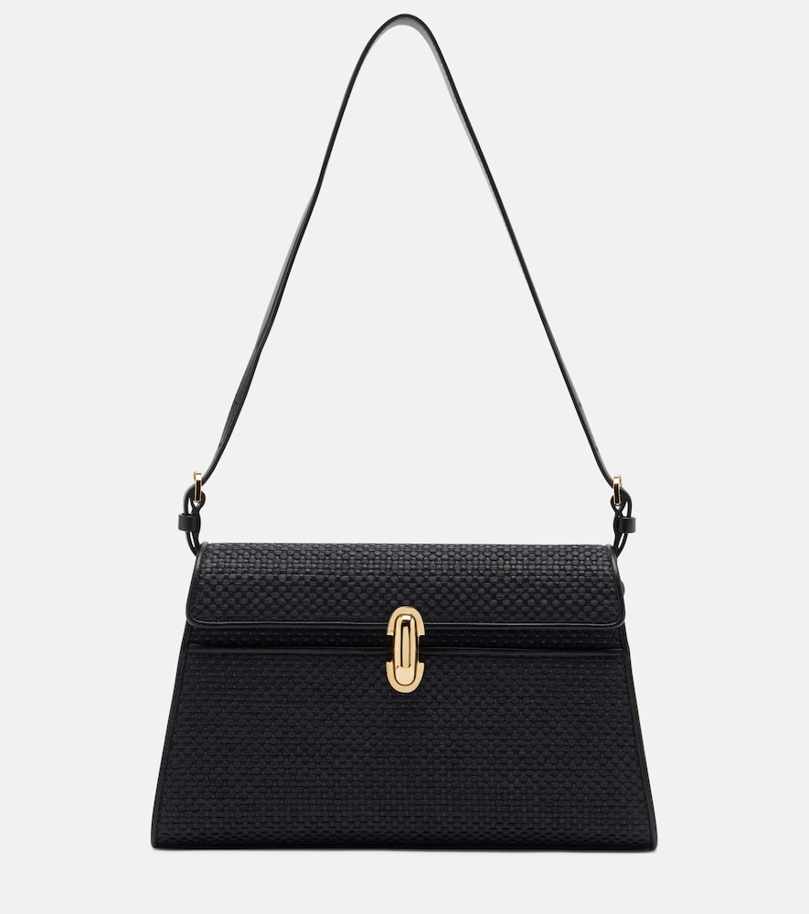 Savette Symmetry leather-trimmed raffia shoulder bag