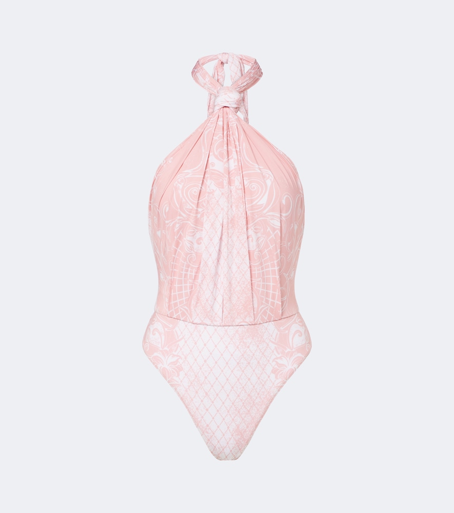 Balmain Printed Halterneck Swimsuit In Rosa