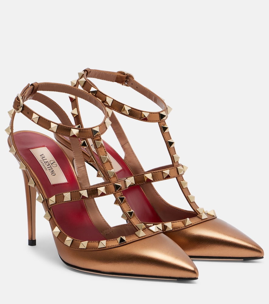Pumps Rockstud in pelle metallizzata