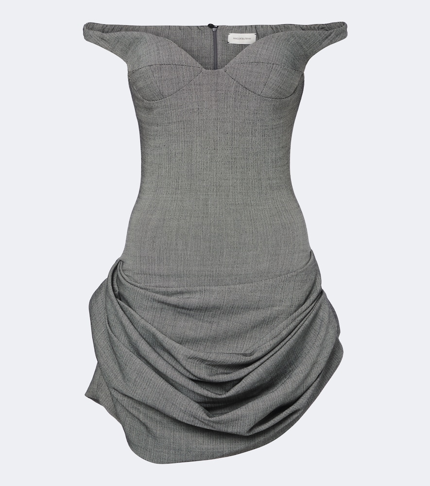 Abito corto in misto lana off-shoulder