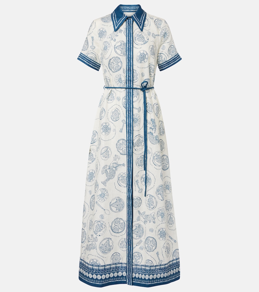 Alemais Women's White Lucky Belted Printed Linen Shirt Dress UK Size 8 - Mytheresa