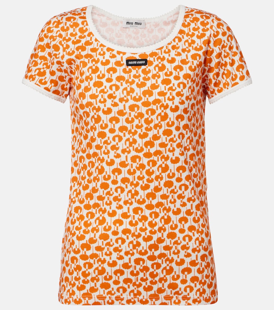 Bedrucktes T-Shirt aus Baumwolle mit Spitze