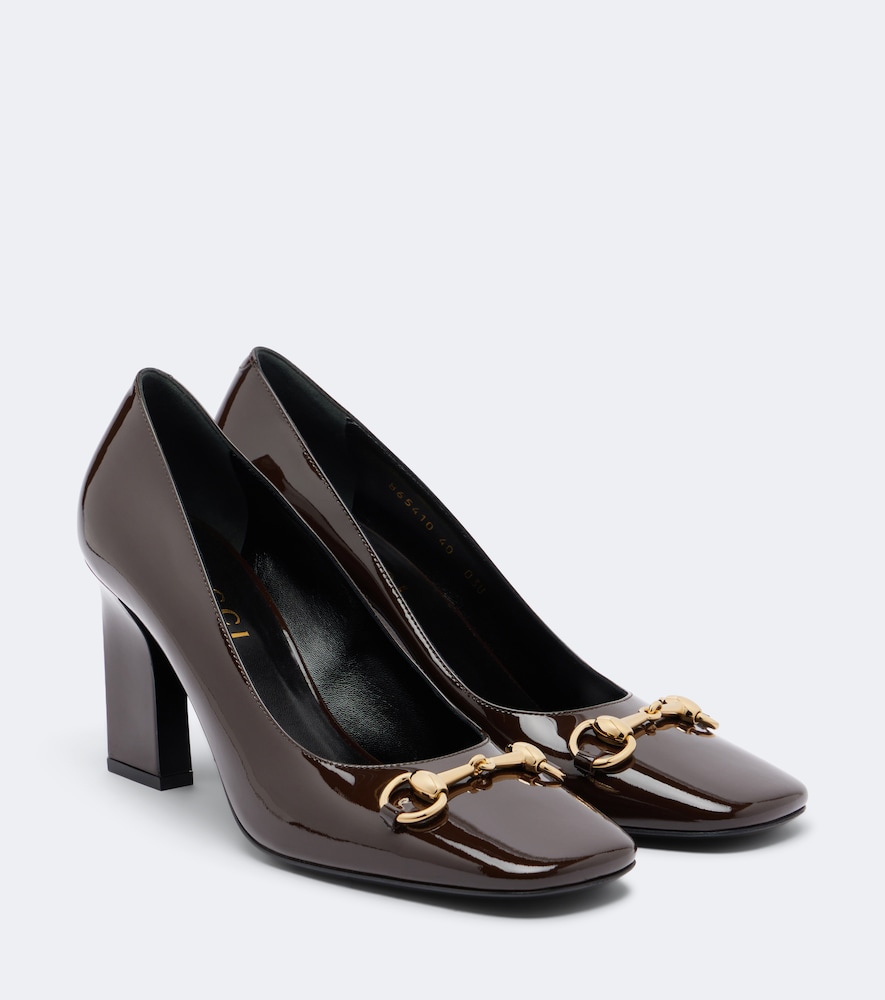 Gucci Signora Horsebit Patent Leather Pumps In Brown