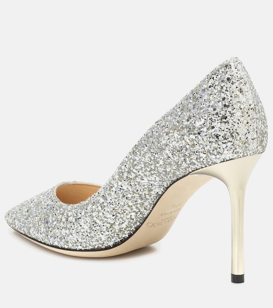 Shop Jimmy Choo Romy 85 Glitter Pumps In Silver