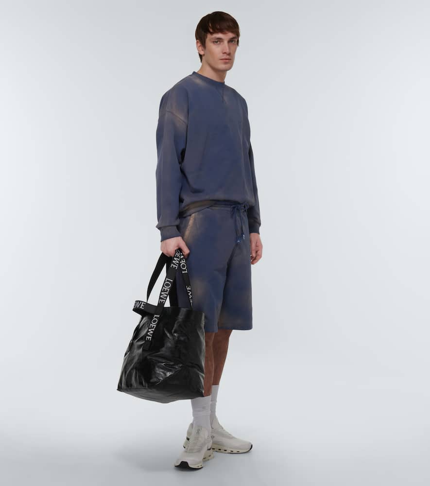 Shop Loewe Cotton Jersey Shorts In Washed Indigo