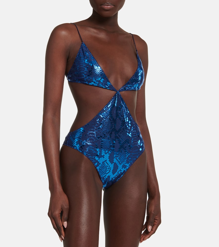 Oseree Snake-print Cutout Swimsuit In Blue