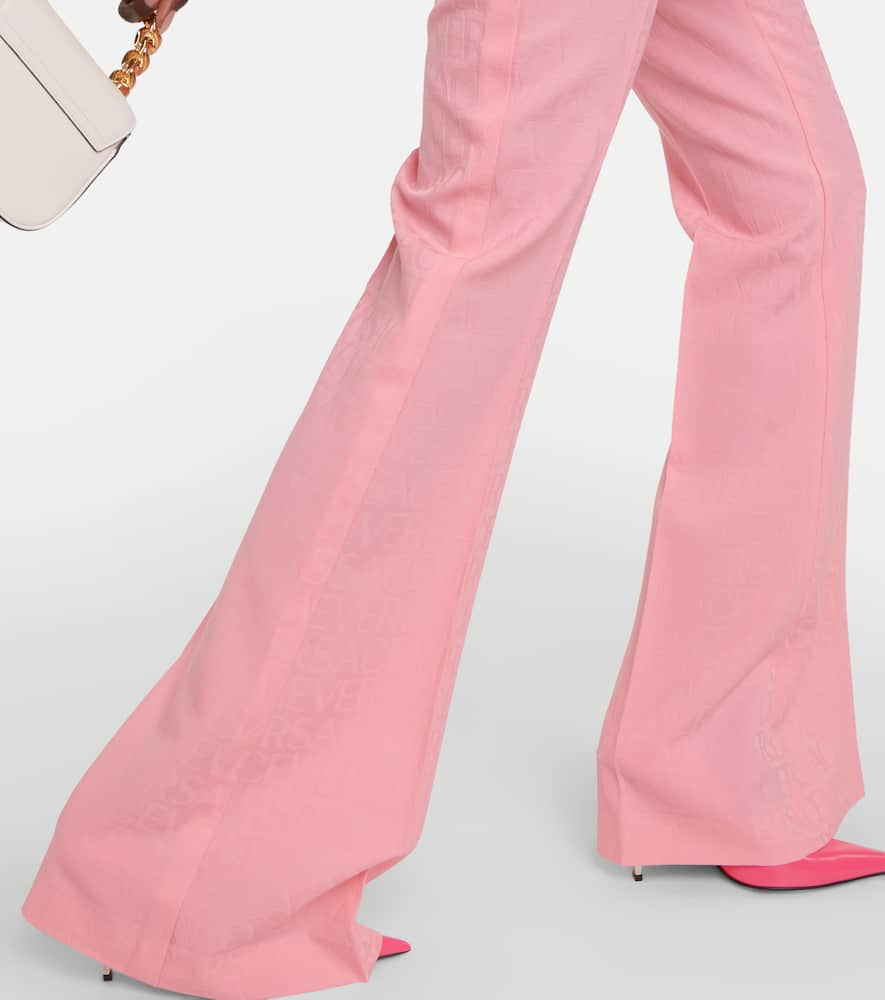 Shop Versace Allover Flared Wool Pants In Pink