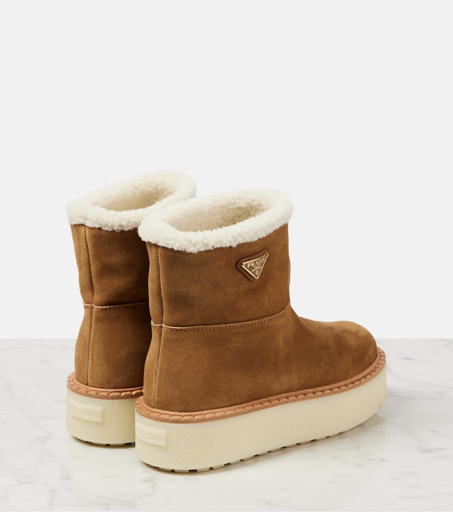 Prada Shearling Padding Ankle Boots In Brown