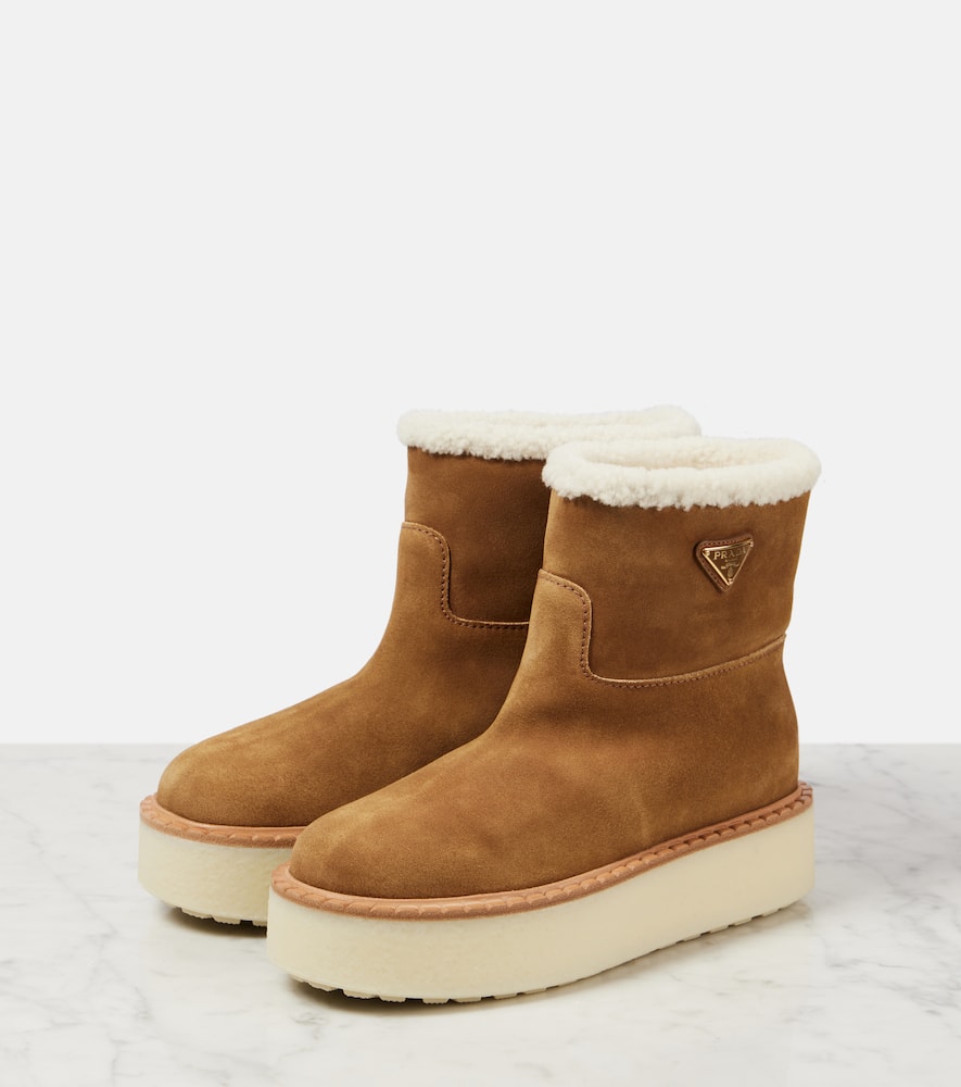 Prada Shearling Padding Ankle Boots In Brown