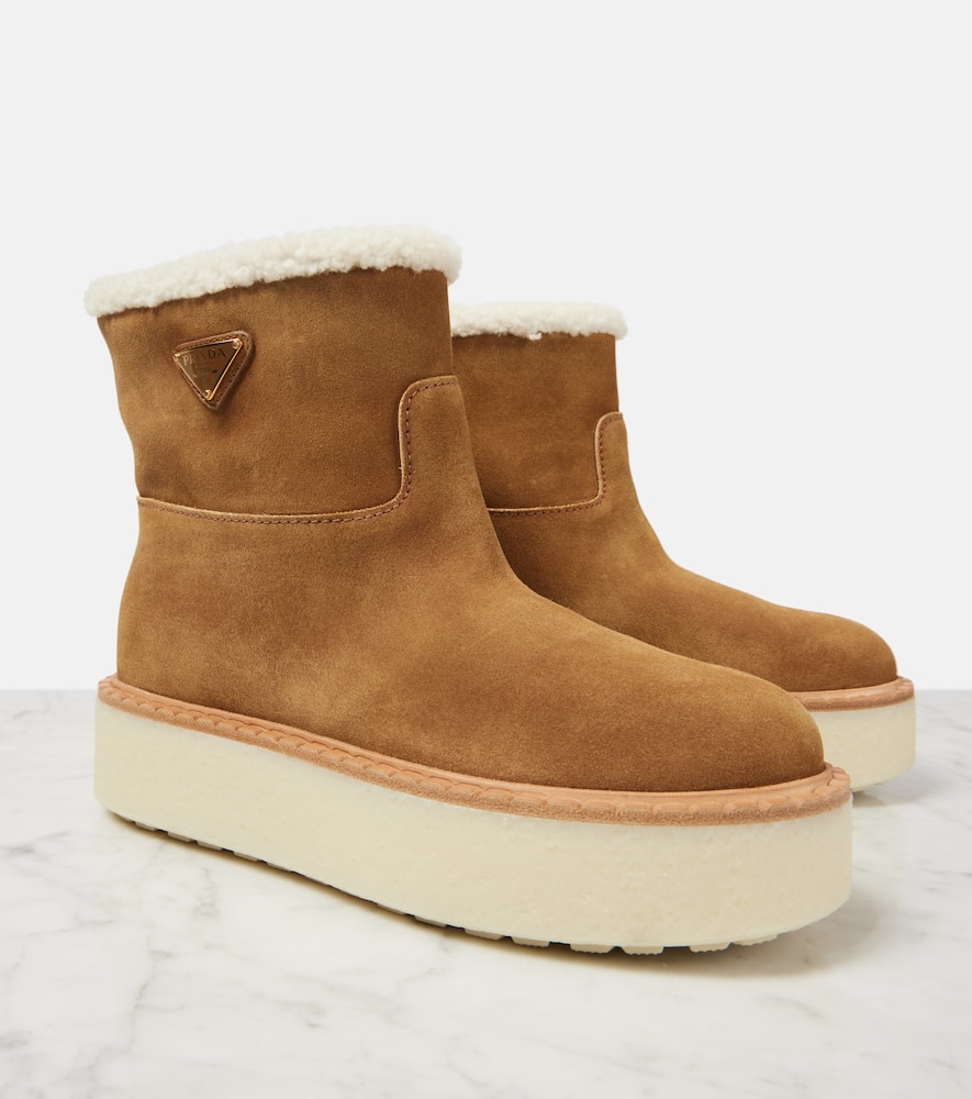 Prada Shearling Padding Ankle Boots In Brown
