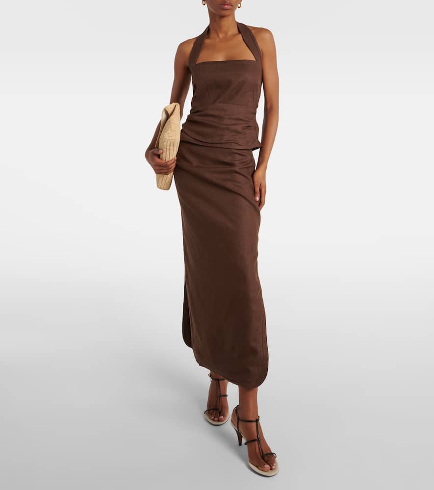 Sir Jerry Halter Bodice Linen Top In Brown