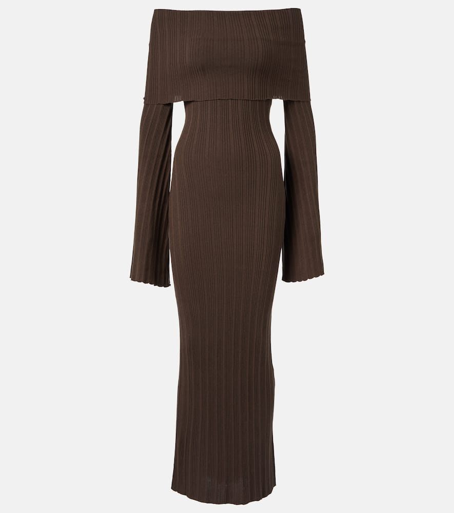 Aya Muse Off-shoulder Silk-blend Jersey Maxi Dress In Brown