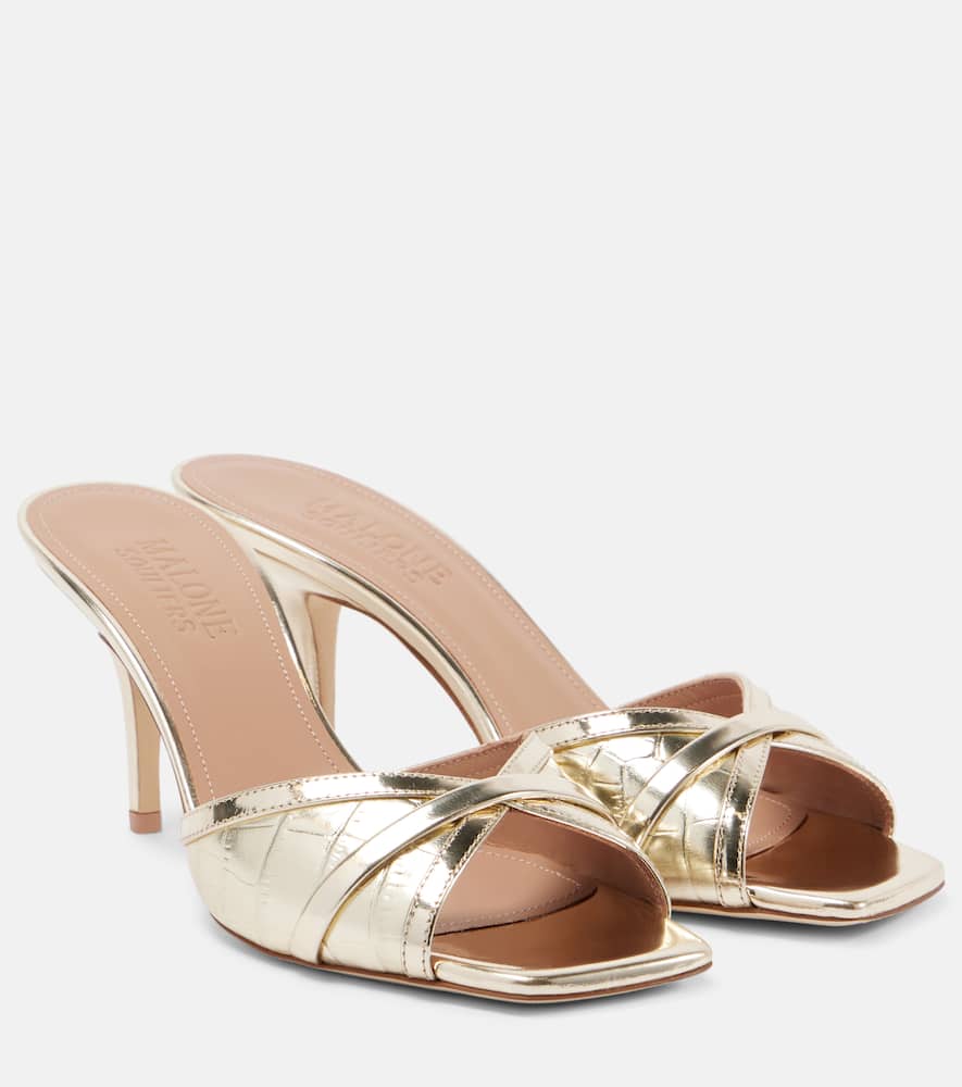 Perla 70 croc-effect leather mules