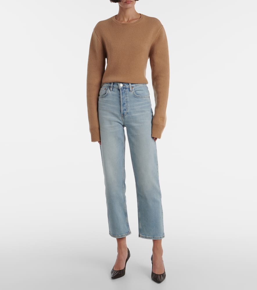 Re/done 70s Easy Straight Crop Jeans In Light Wash In Black