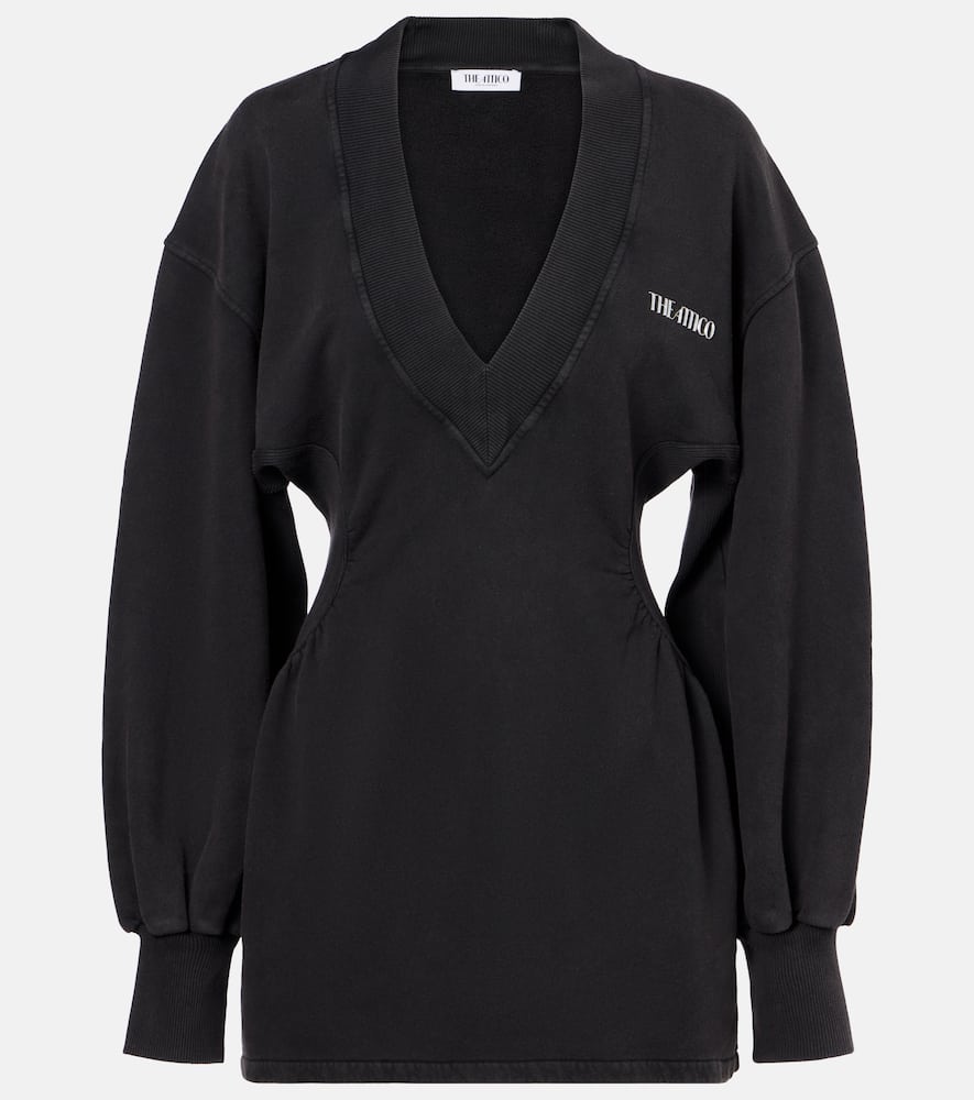 Attico V-neck Mini Dress With Embossed Logo In Black