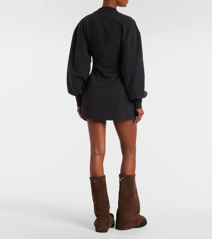 Attico V-neck Mini Dress With Embossed Logo In Black