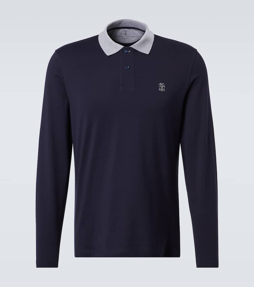 Brunello Cucinelli Logo Embroidered Long-sleeved Polo Shirt In Blue