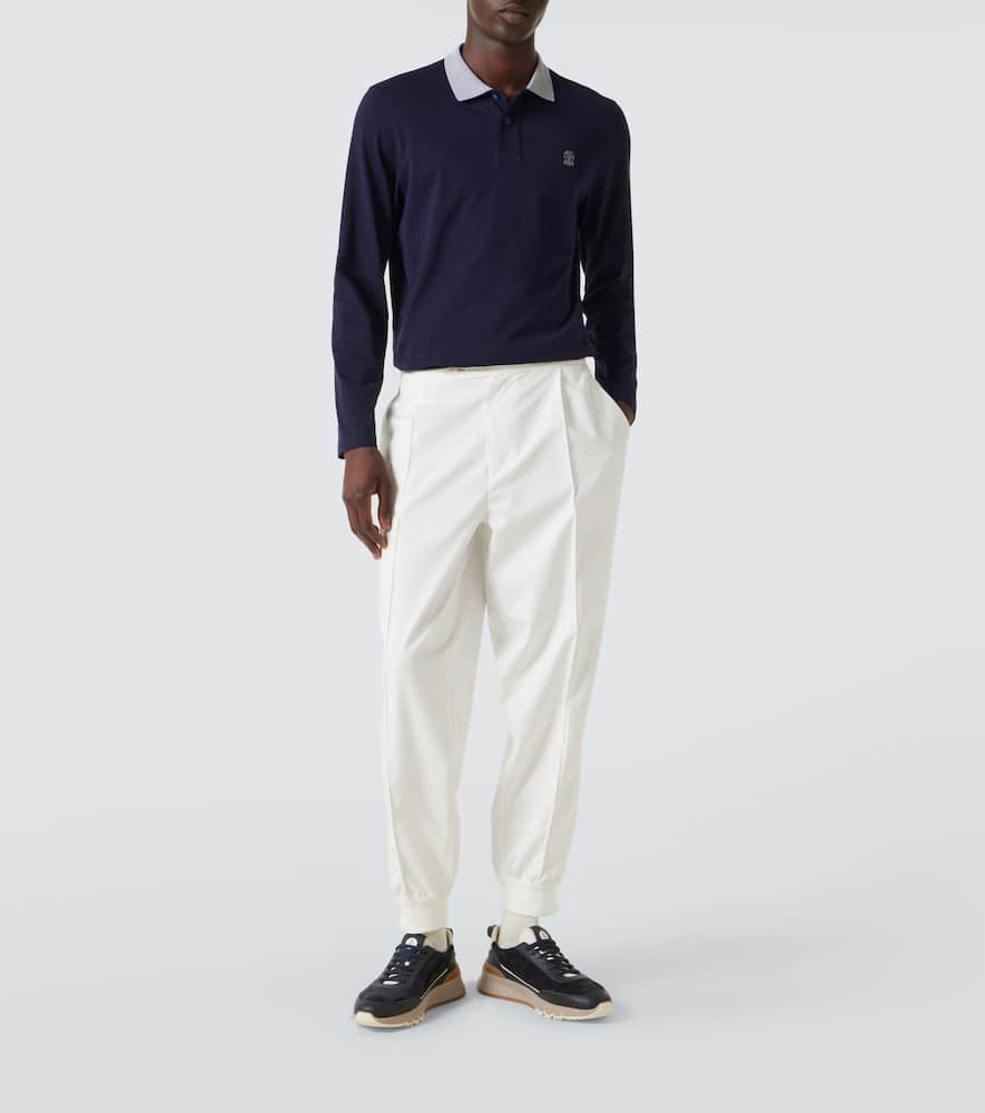 Brunello Cucinelli Logo Embroidered Long-sleeved Polo Shirt In Blue