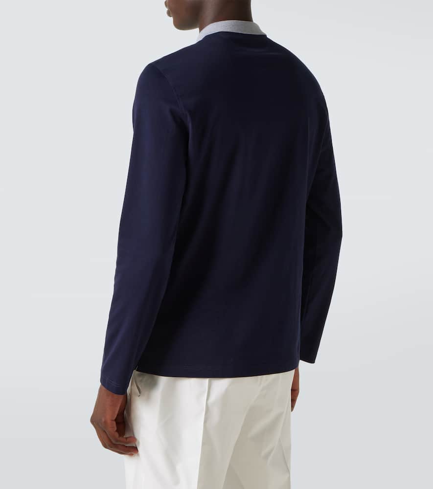 Brunello Cucinelli Logo Embroidered Long-sleeved Polo Shirt In Blue
