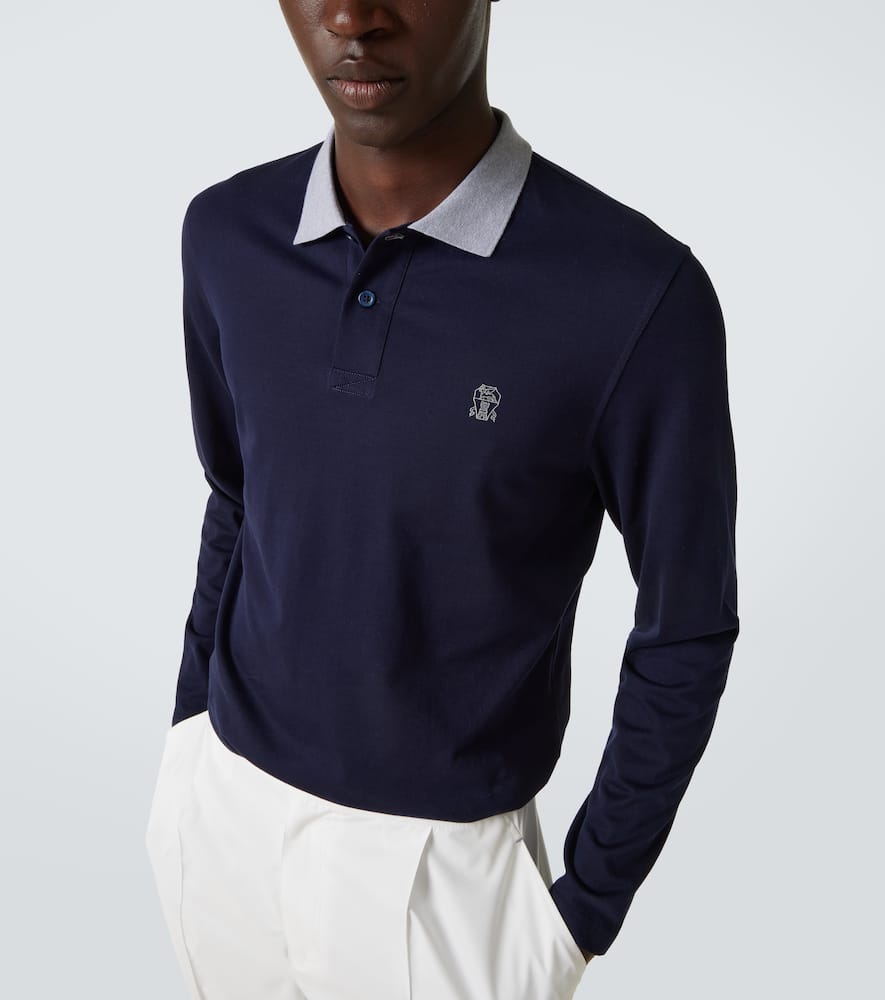 Brunello Cucinelli Logo Embroidered Long-sleeved Polo Shirt In Blue
