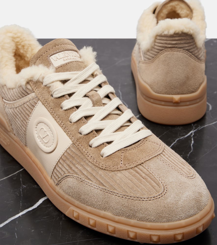Valentino Upvillage Suede And Corduroy Sneakers In Sand
