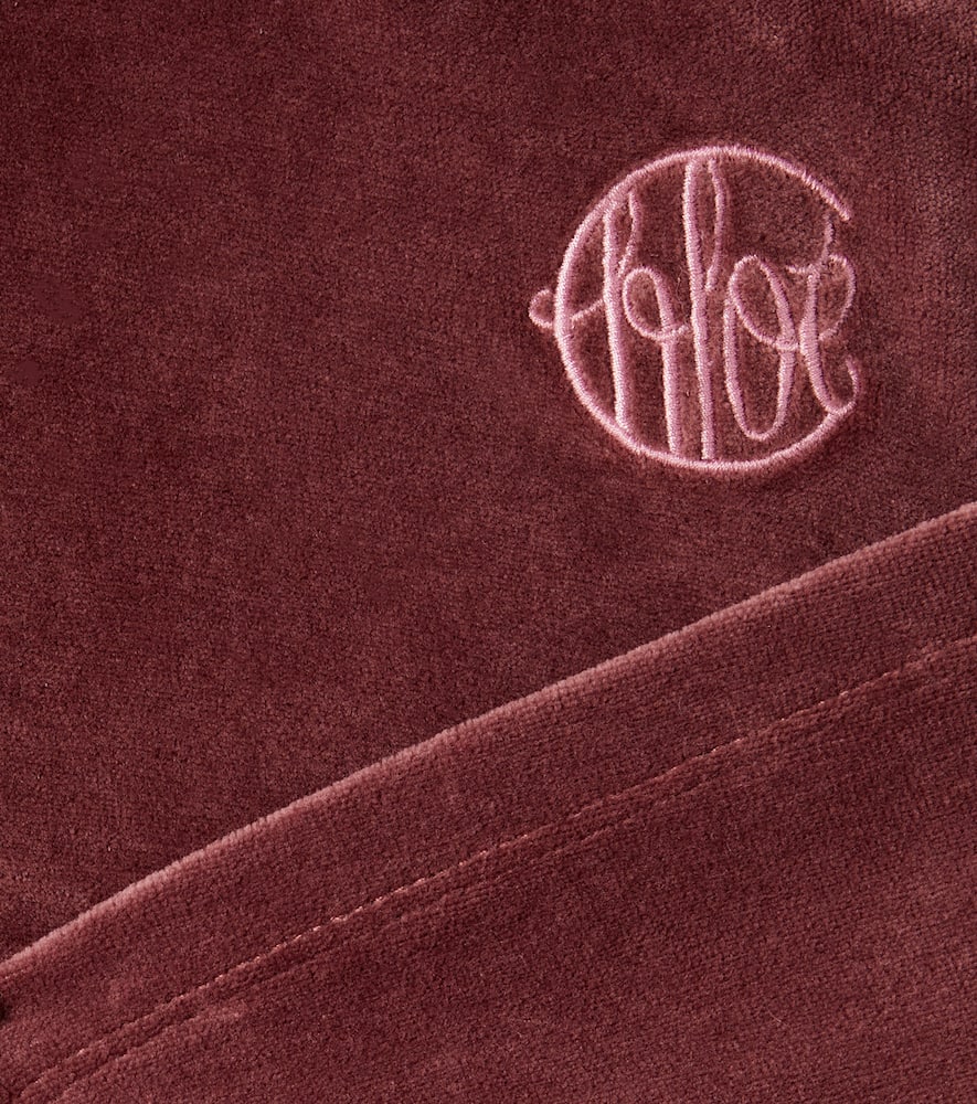 Chloé Kids Logo Cotton Velvet Sweatpants In Burgundy