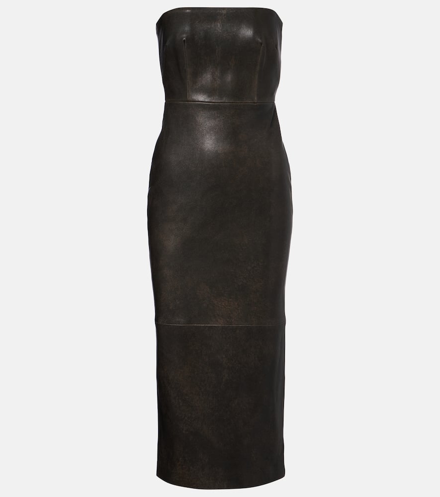 Alex Perry Leather Midi Dress In Black