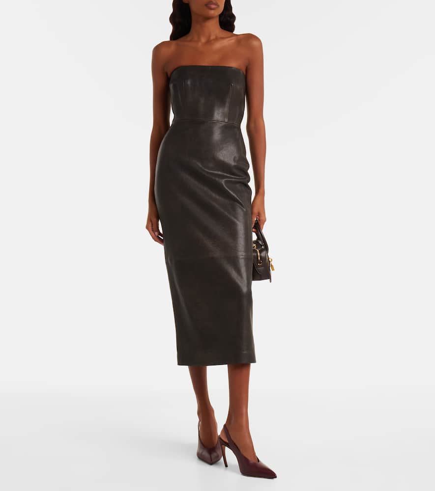Alex Perry Leather Midi Dress In Black