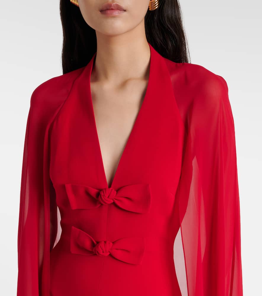 Elie Saab Bow-detail Caped Silk-blend Gown In Red