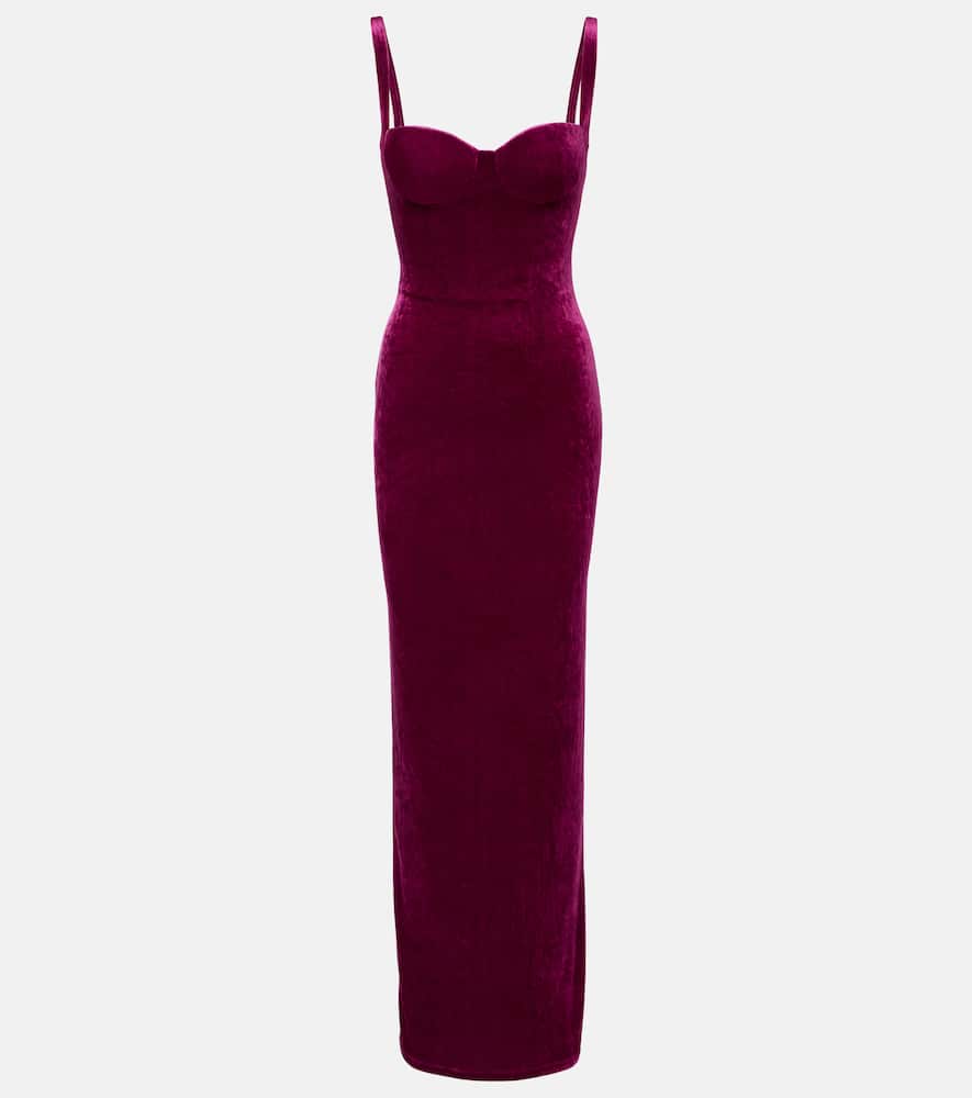 Balenciaga Velvet Backless Column Gown In Purple