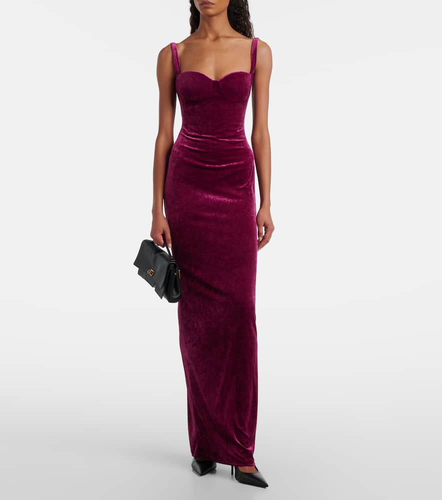 Balenciaga Velvet Backless Column Gown In Purple