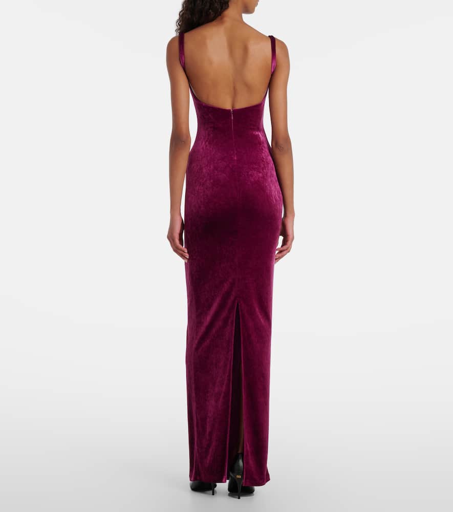 Balenciaga Velvet Backless Column Gown In Purple