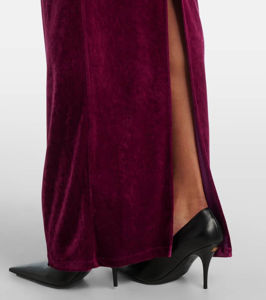 Balenciaga Velvet Backless Column Gown In Purple