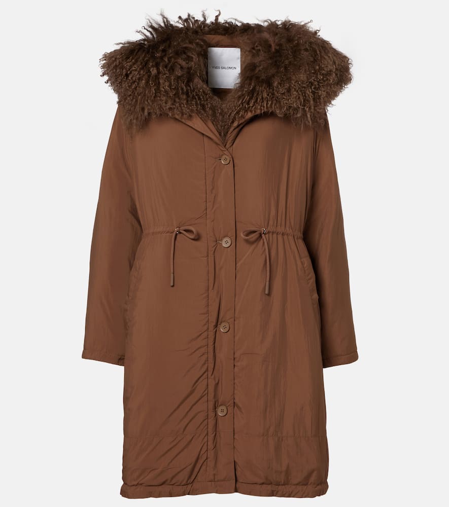 Yves Salomon Doudoune Shearling-trimmed Down Coat In Brown