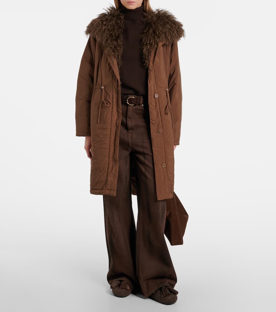 Yves Salomon Doudoune Shearling-trimmed Down Coat In Brown
