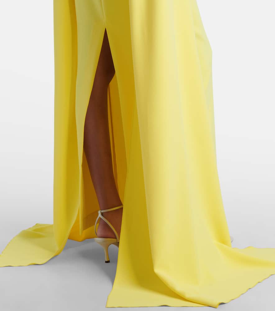 Solace London Nuri Caped Off-shoulder Crepe Gown In Yellow