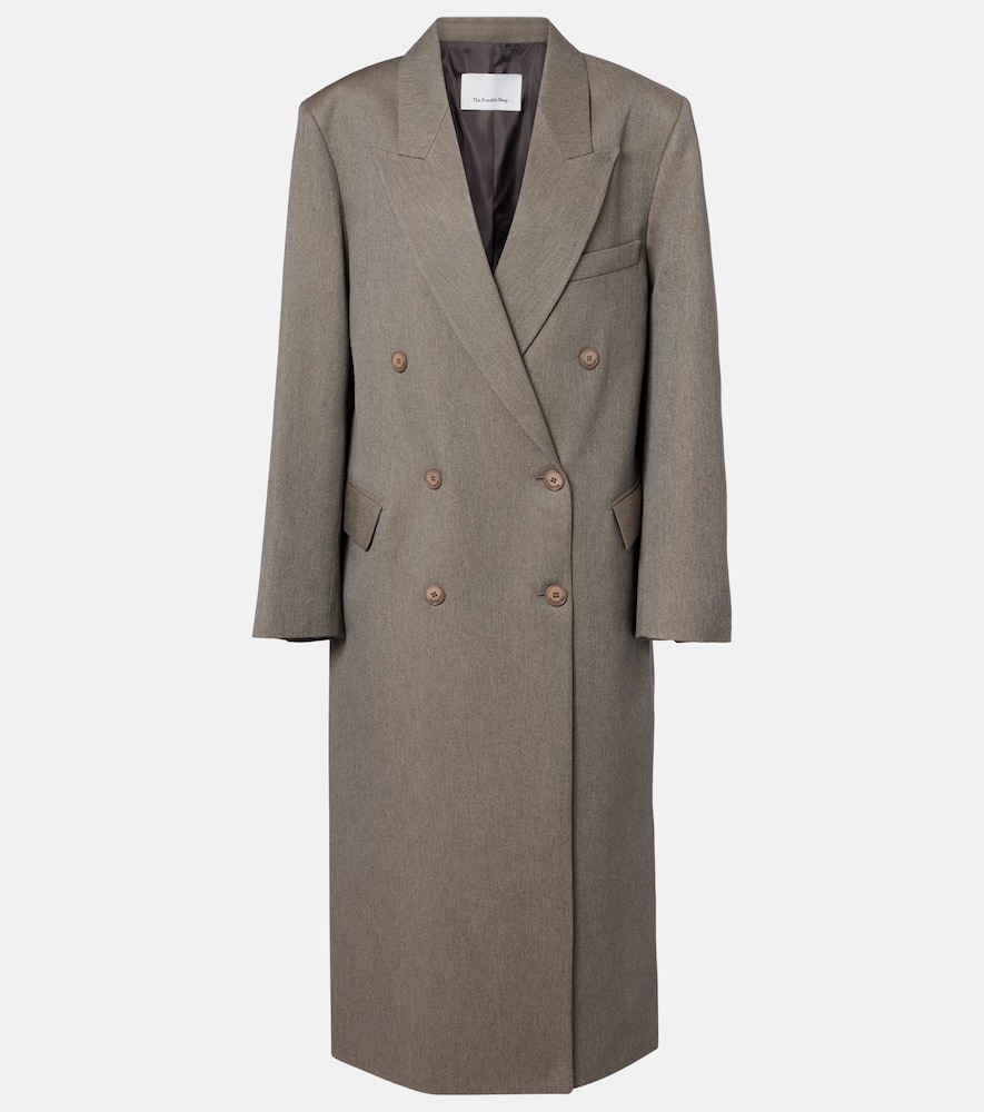 The Frankie Shop Long Double-breasted Coat Featuring Pockets In Animal Print
