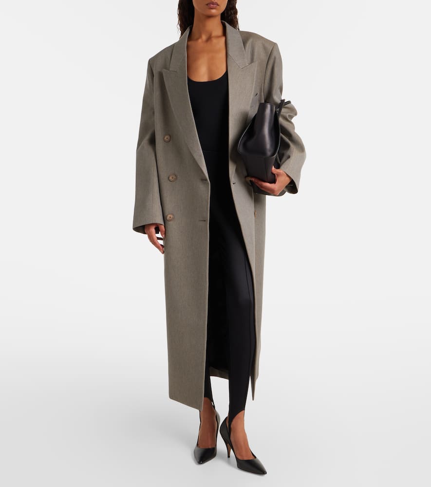 The Frankie Shop Long Double-breasted Coat Featuring Pockets In Animal Print