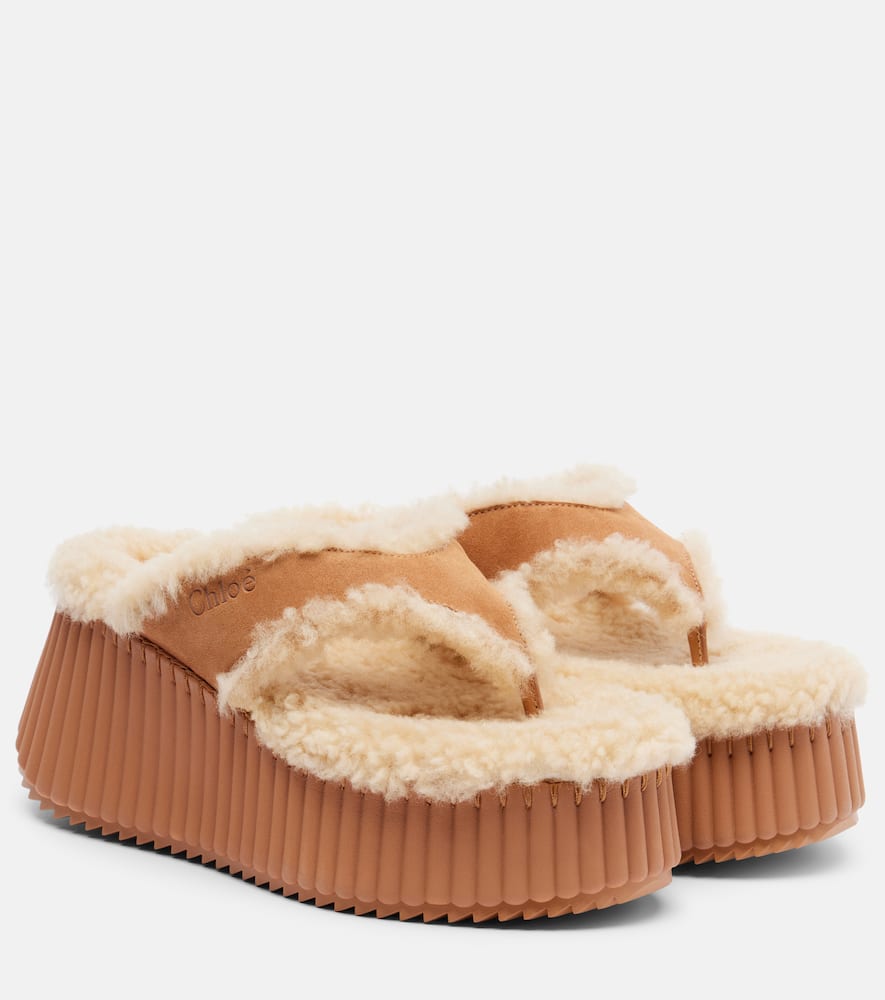 Chloé Nama 80 Suede Platform Thong Sandals In Brown