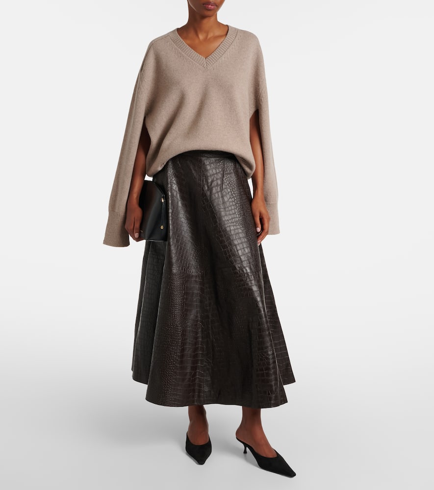Rohe Róhe Crocodile-effect Leather Midi Skirt In Brown