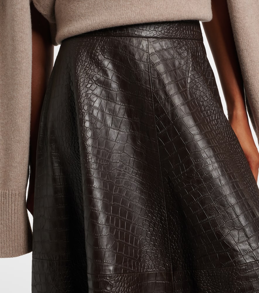 Rohe Róhe Crocodile-effect Leather Midi Skirt In Brown