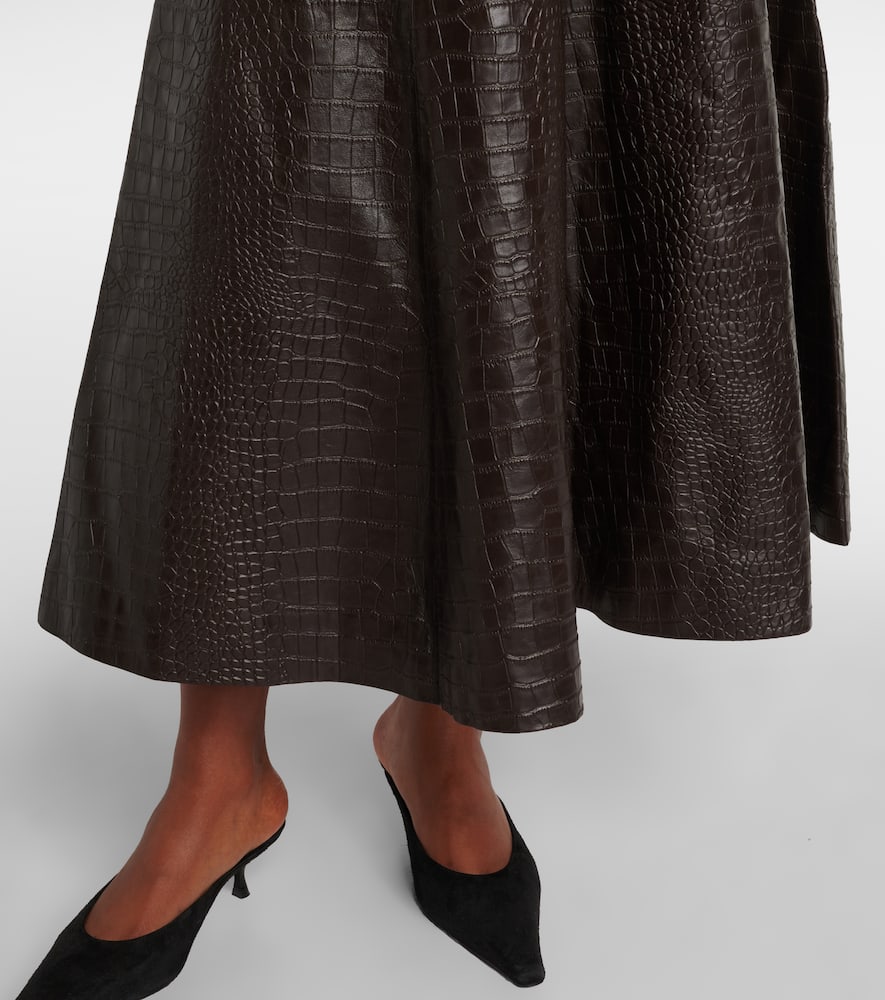 Rohe Róhe Crocodile-effect Leather Midi Skirt In Brown
