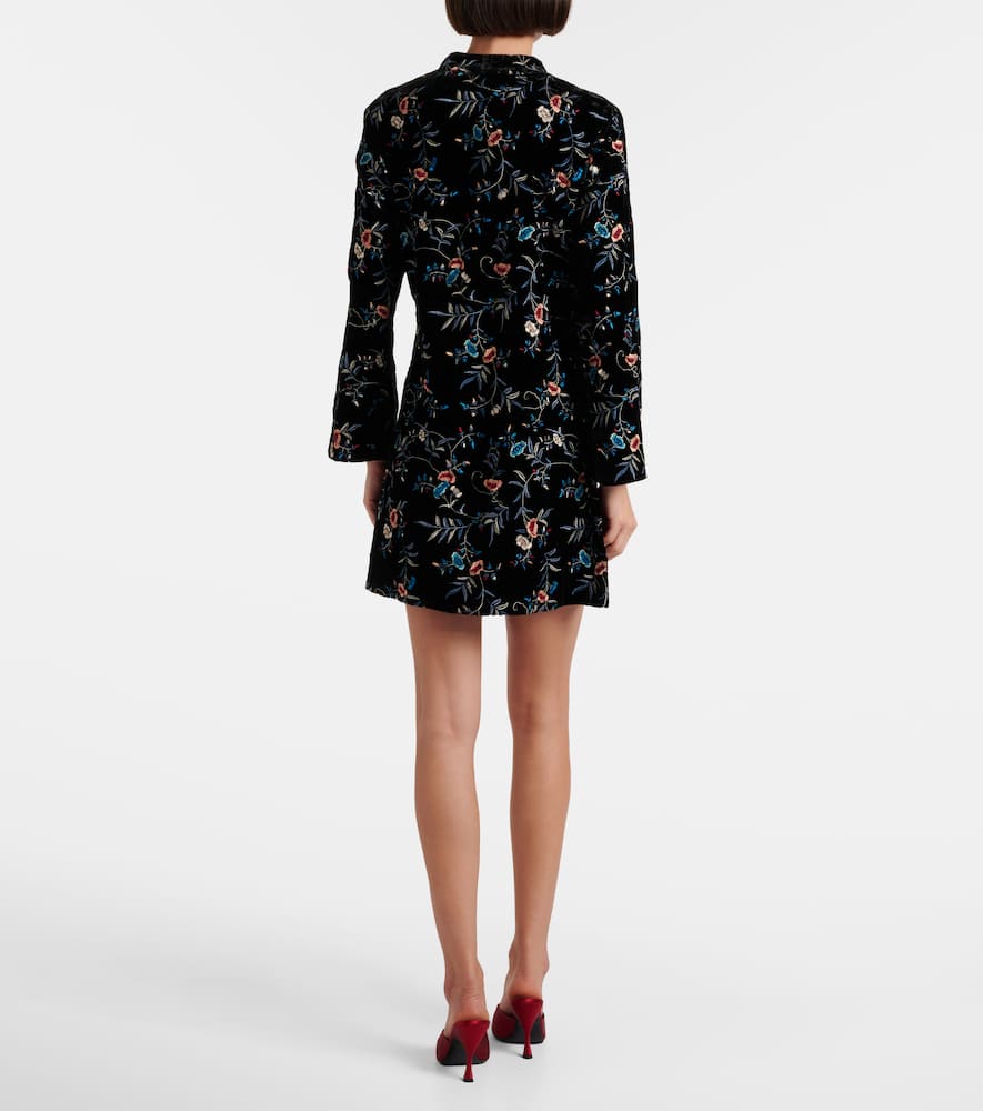 Rixo London Delphina Embroidered Velvet Minidress In Black