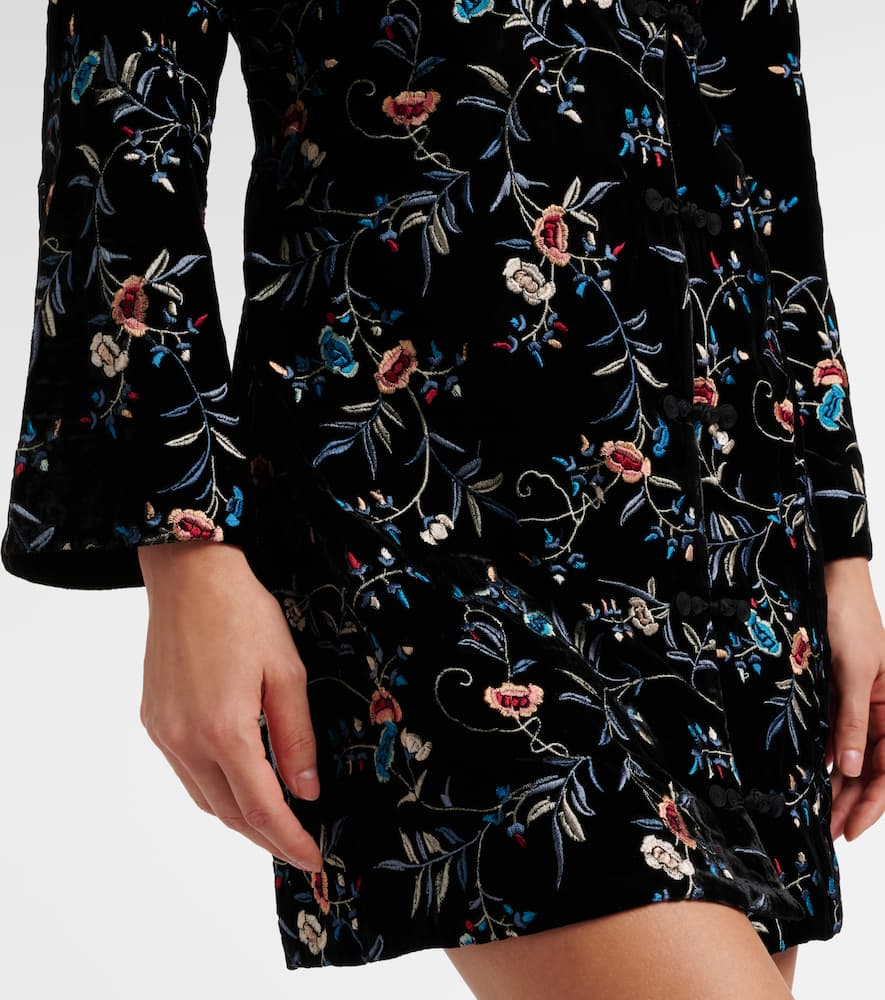 Rixo London Delphina Embroidered Velvet Minidress In Black