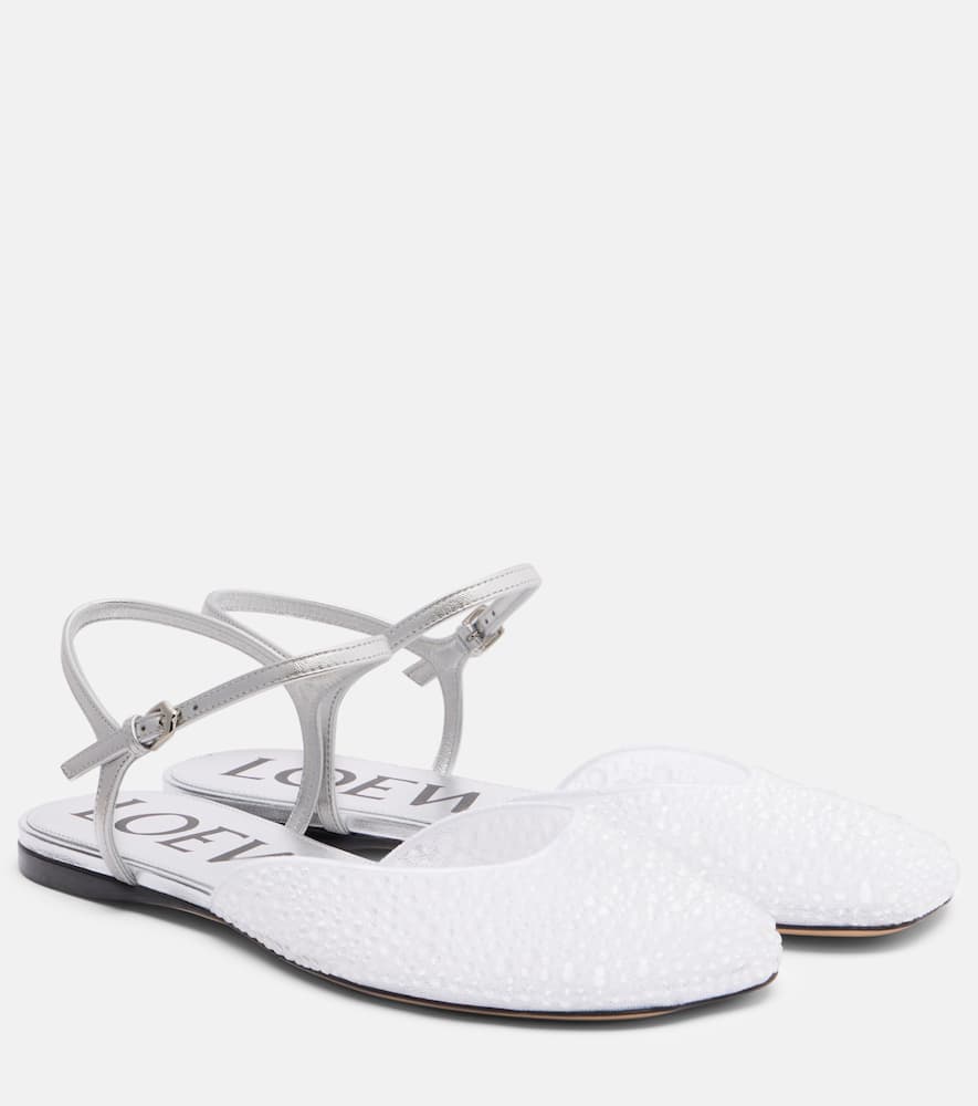 Loewe Toy Embellished Leather-trimmed Flats In White