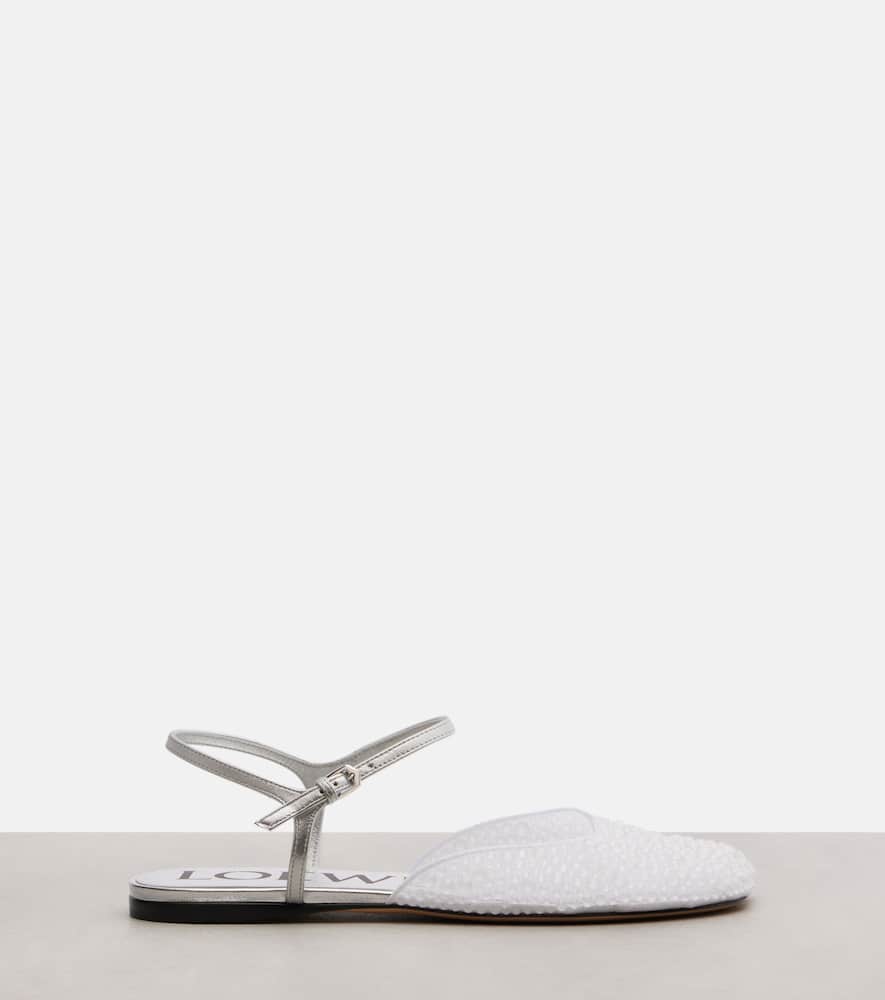 Loewe Toy Embellished Leather-trimmed Flats In White