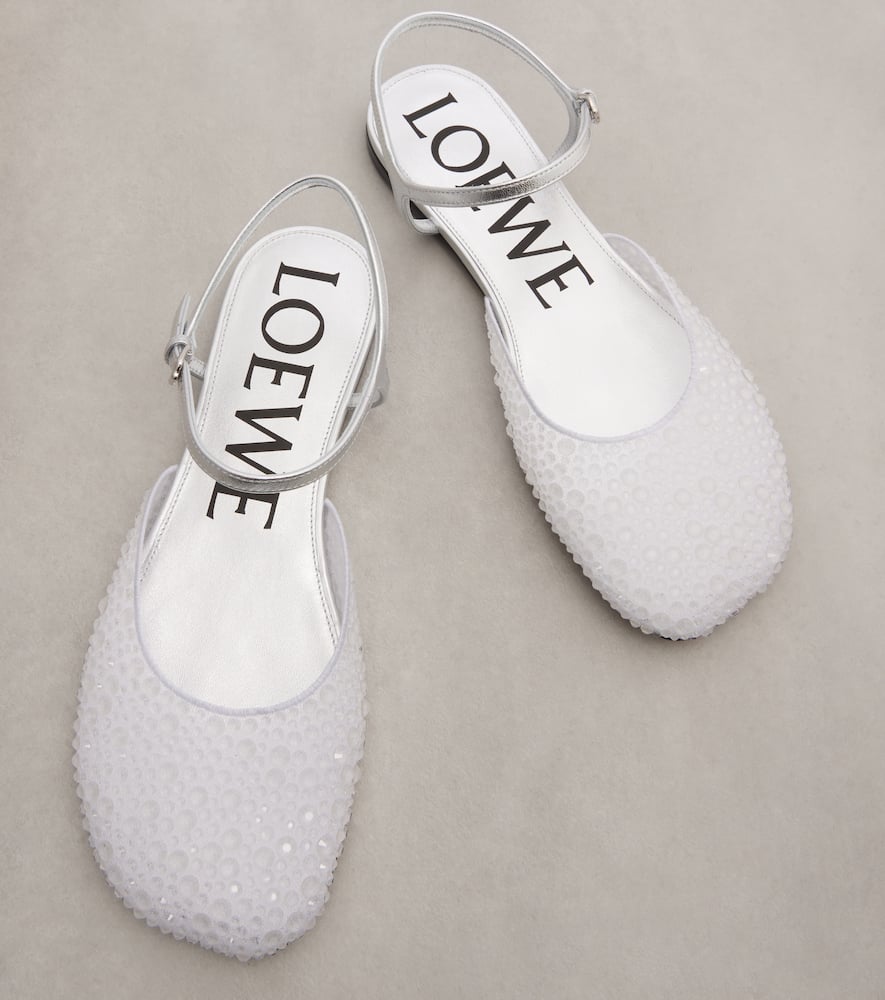 Loewe Toy Embellished Leather-trimmed Flats In White