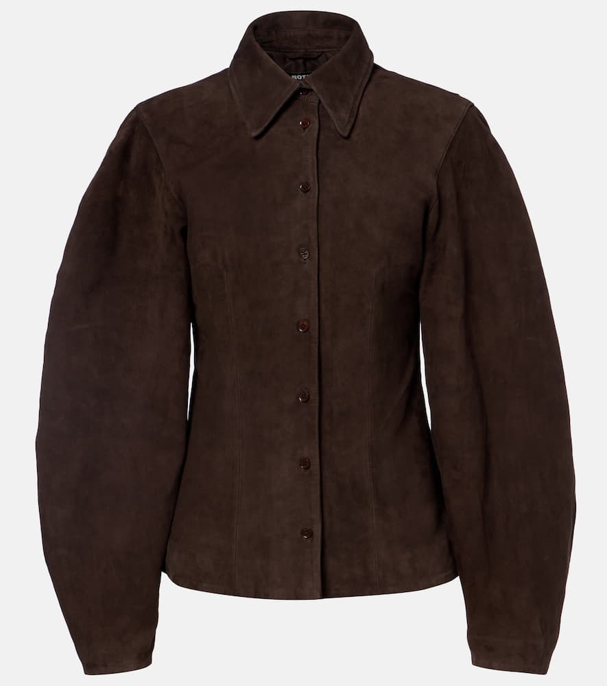 Rotate Birger Christensen Suede Shirt In Brown