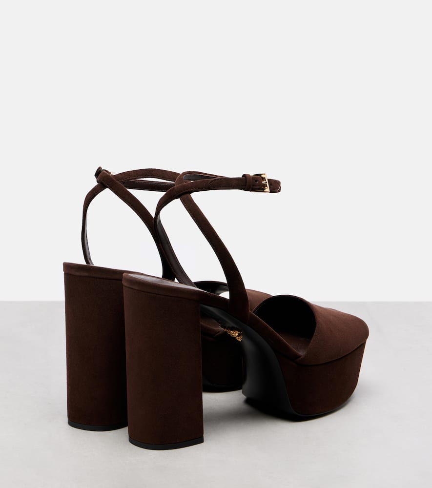 Prada 115 Suede Platform Sandals In Brown