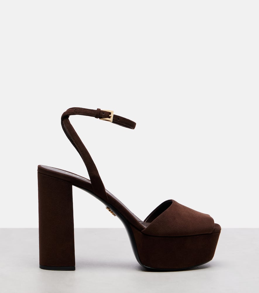 Prada 115 Suede Platform Sandals In Brown